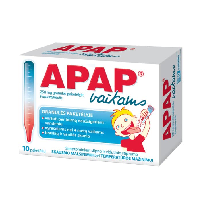 Apap (vaikams), 250mg, Granulės, N10