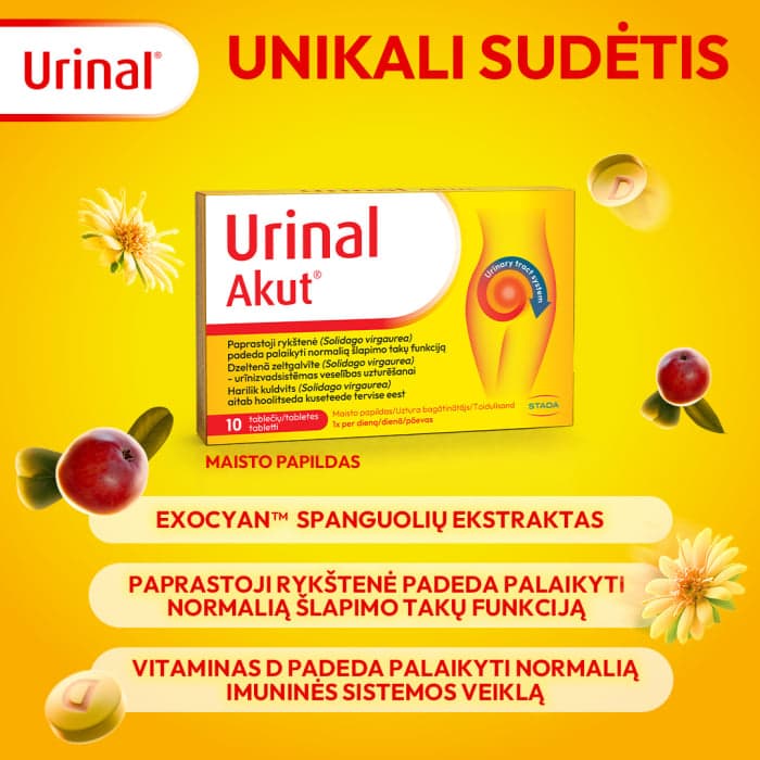 URINAL AKUT (spanguolės ir rykštenė šlapimo sistemai), 10 tablečių-2