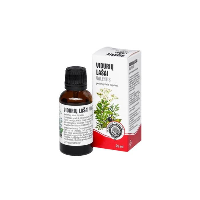 VIDURIŲ LAŠAI VALENTIS, 25 ml su lašintuvu, geriamieji lašai, tirpalas, N1