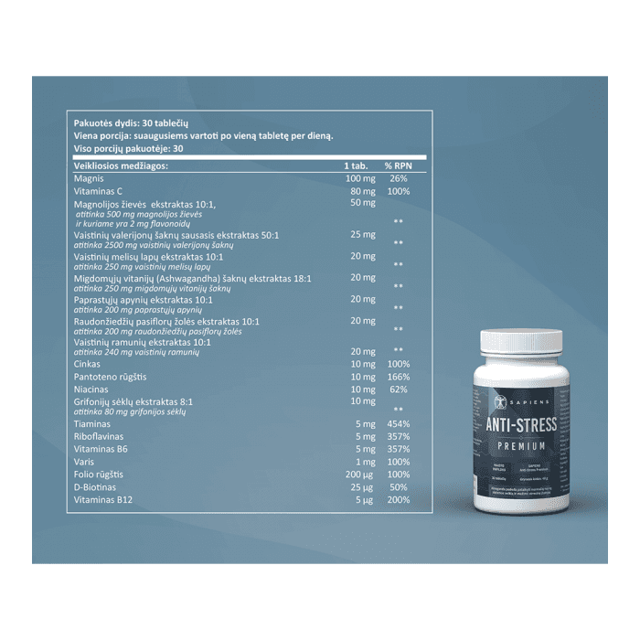 SAPIENS Anti-Stress Premium, 30 tablečių-2