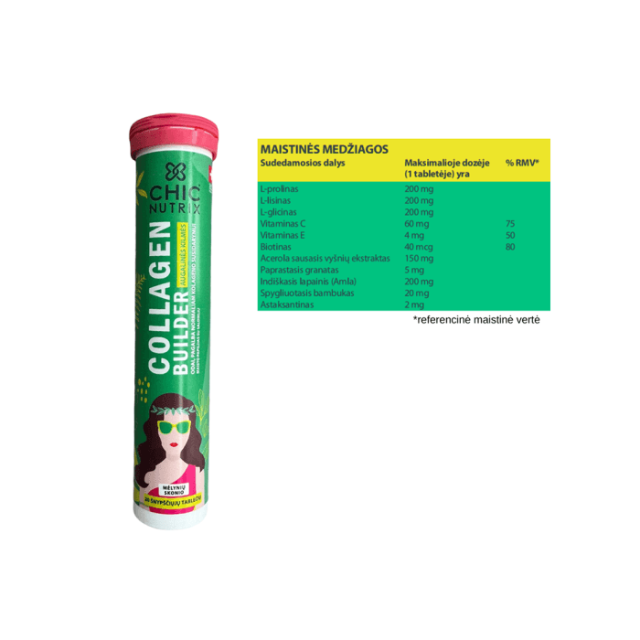 CHIC NUTRIX COLLAGEN BUILDER, 20 šnypščiųjų tablečių-2