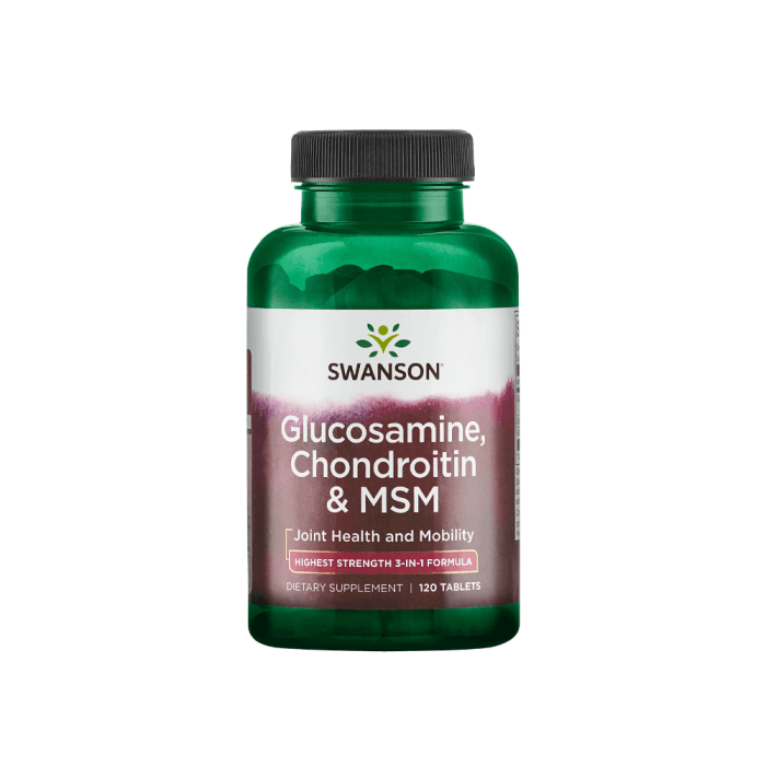 SWANSON GLIUKOZAMINAS, CHONDROITINAS IR MSM, 120 tablečių
