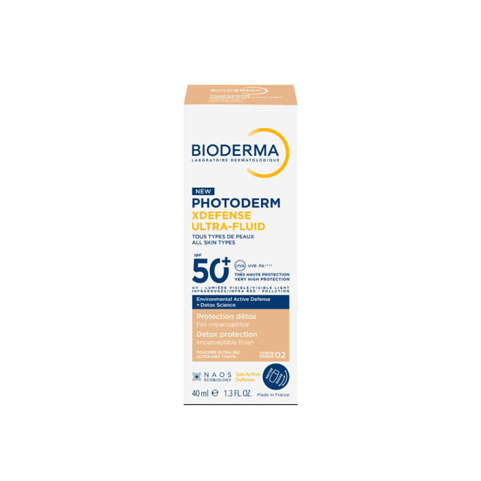 BIODERMA labai aukštos apsaugos ir itin lengvos tekstūros, detoksikuojantis fluidas nuo saulės ir taršos, su spalva T02, PHOTODERM XDEFENSE ULTRA-FLUID SPF50+, 40 ml-2
