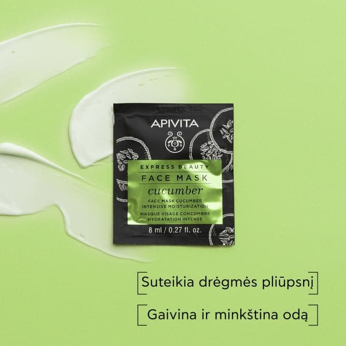 APIVITA intensyviai drėkinanti veido kaukė su agurkais EXPRESS BEAUTY, 8 ml x 2 vnt.-2