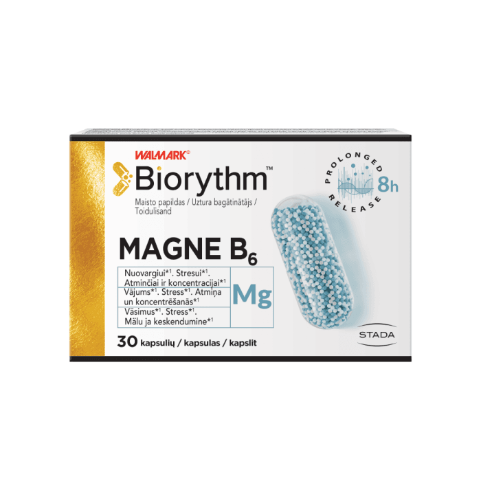 BIORYTHM MAGNE B6 (prailginto veikimo Magnis su B6), 30 kapsulių
