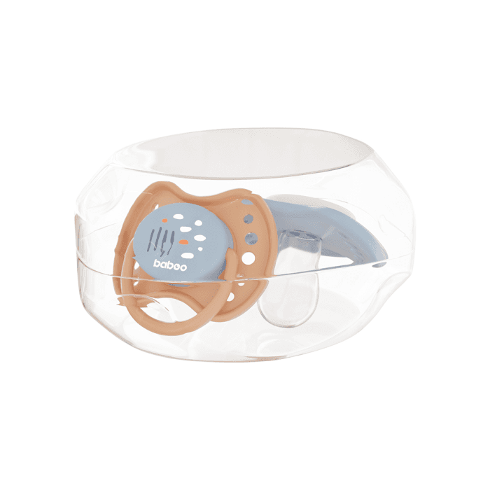 BABOO® Calmy silikoninis simetrinis čiulptukas su sterilizavimo dėžute, Blue Haze, 6+ mėn, 2 vnt.-2