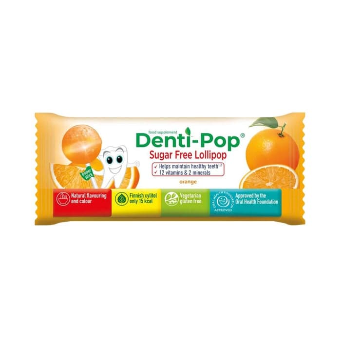 DENTI-POP ledinukas su 12 vitaminų ir 2 mineralais, apelsinų skonio, 1 vnt.