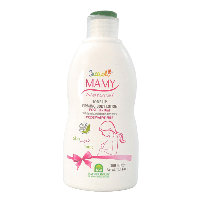 NATURA HOUSE tonizuojamasis kūno losjonas strijų prevencijai po gimdymo CUCCIOLO, 300 ml