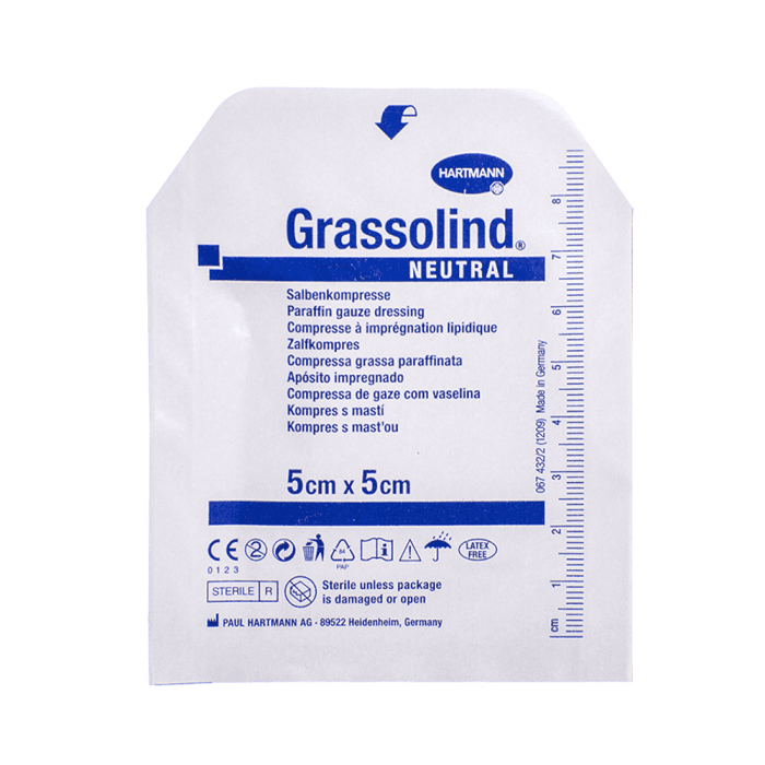 GRASSOLIND NEUTRAL sterilus tinklelinis tvarstis, 5 x 5 cm, 1 vnt.