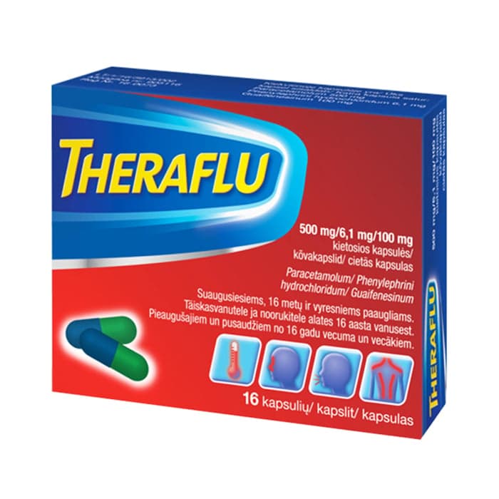 Theraflu 500 mg/6,1 mg/100 mg kietosios kapsulės, kietosios kapsulės, N16
