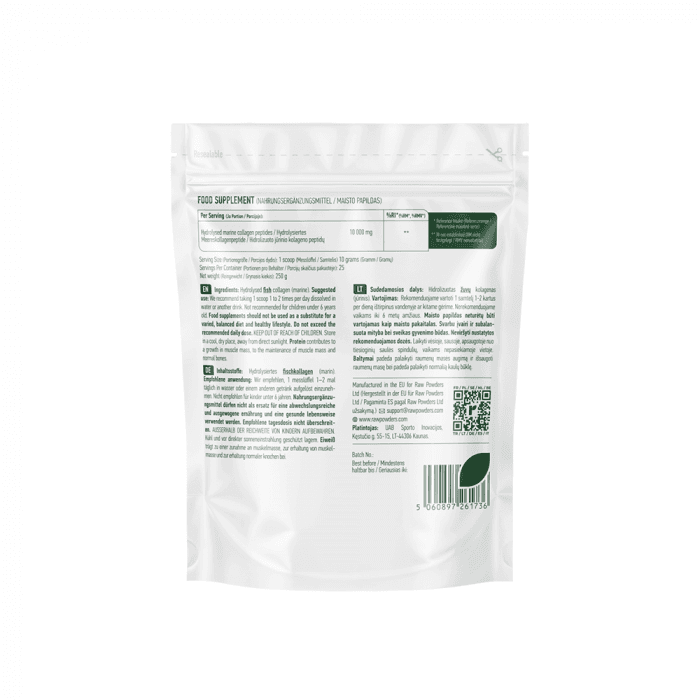 RAW POWDERS, Hidrolizuotas jūrinis kolagenas 10 000 mg, 250 g-1