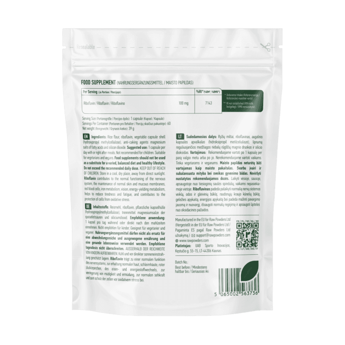 RAW POWDERS RIBOFLAVINAS (VITAMINAS B2), 60 kapsulių-1