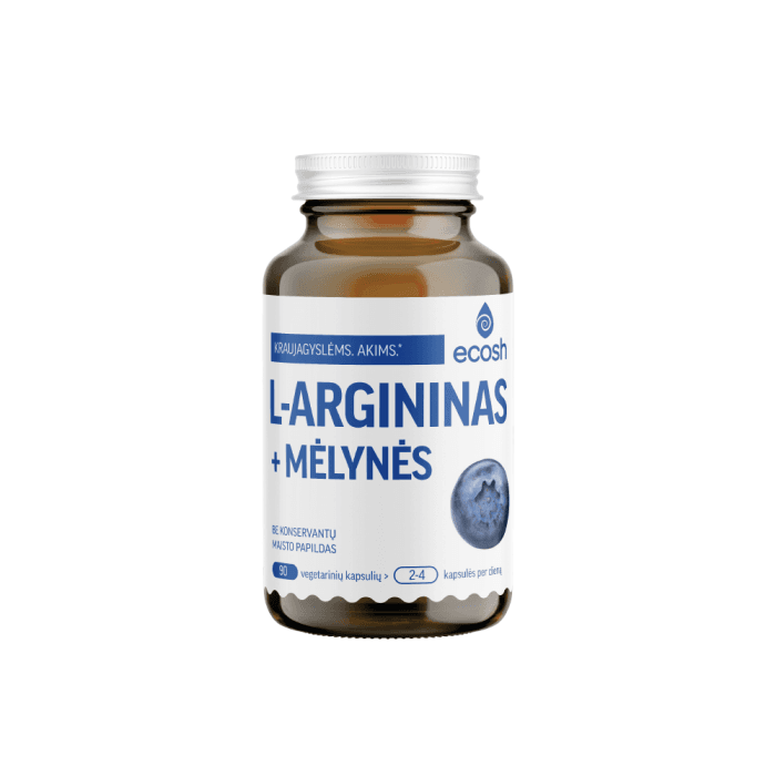 ECOSH L-ARGININAS + MĖLYNĖS, 90 kapsulių