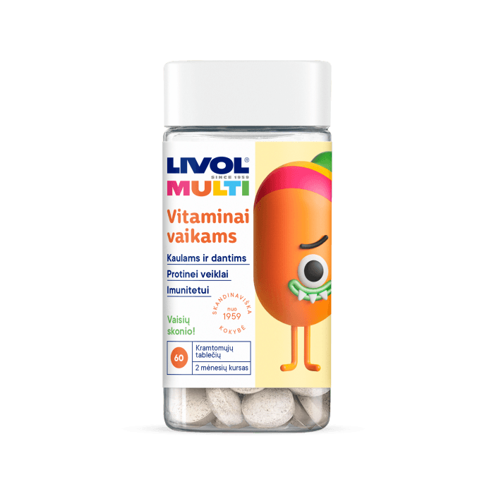 LIVOL MULTI vitaminai vaikams, vaisių skonio, 60 kramtomųjų tablečių-1