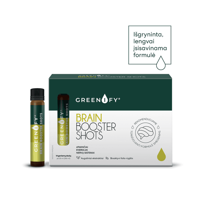 GREENIFY Brain Booster Shots, protinei veiklai, koncentracijai, 14 buteliukų-1