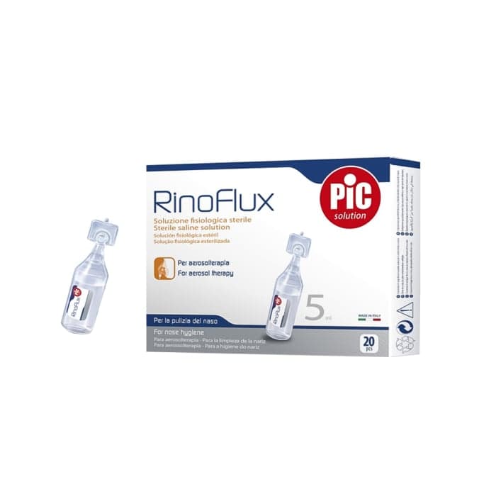 RINOFLUX sterilus fiziologinis tirpalas inhaliacijoms ir nosiai, 5 ml x 20 vnt.