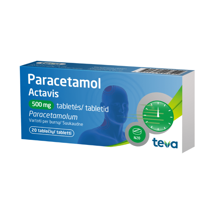 PARACETAMOL ACTAVIS, 500mg, Tabletės, N20