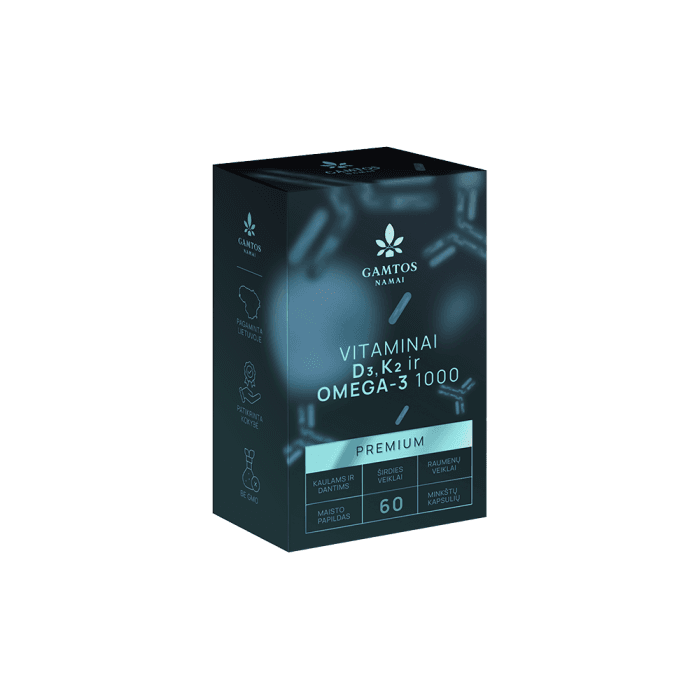 GAMTOS NAMAI vitaminai D3, K2 + omega-3 1000 PREMIUM, 60 kapsulių