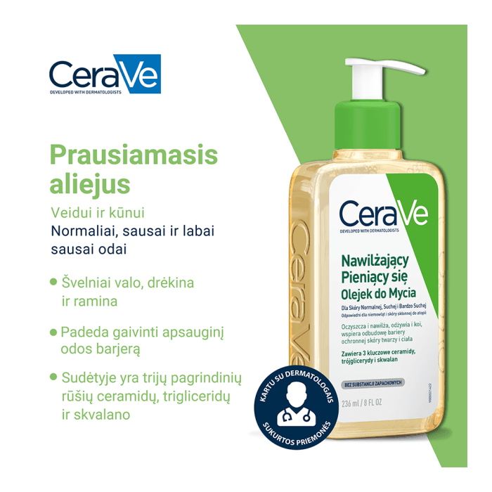 CERAVE prausiamasis aliejus normaliai, sausai ir labai sausai odai, 236 ml-1