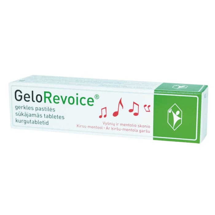 GELOREVOICE gerklės pastilės, vyšnių ir mentolio skonio, 20 pastilių