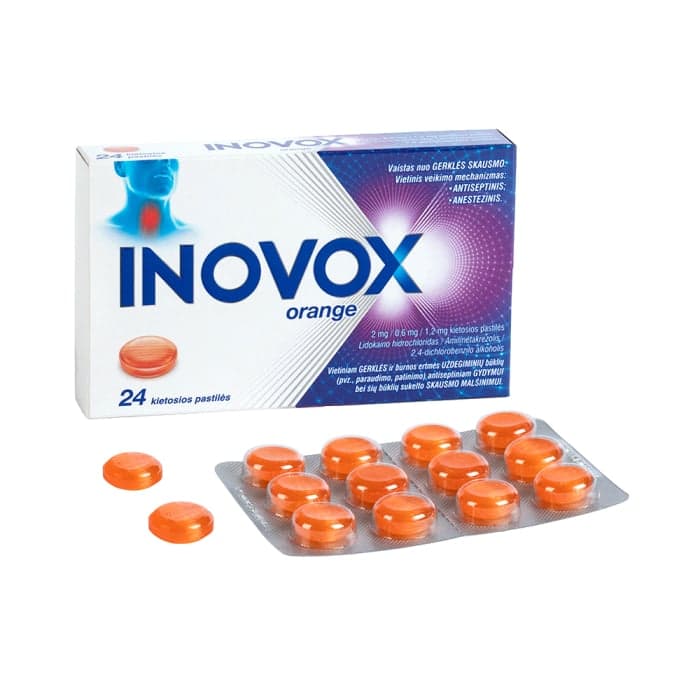 INOVOX ORANGE, 2 mg / 0,6 mg / 1,2 mg, kietosios pastilės, N24-1