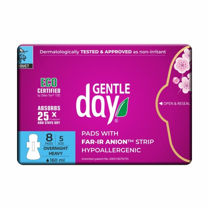 GENTLE DAY® hipoalerginiai naktiniai higieniniai paketai gausioms menstruacijoms, 5 dydis, 8 vnt.-1