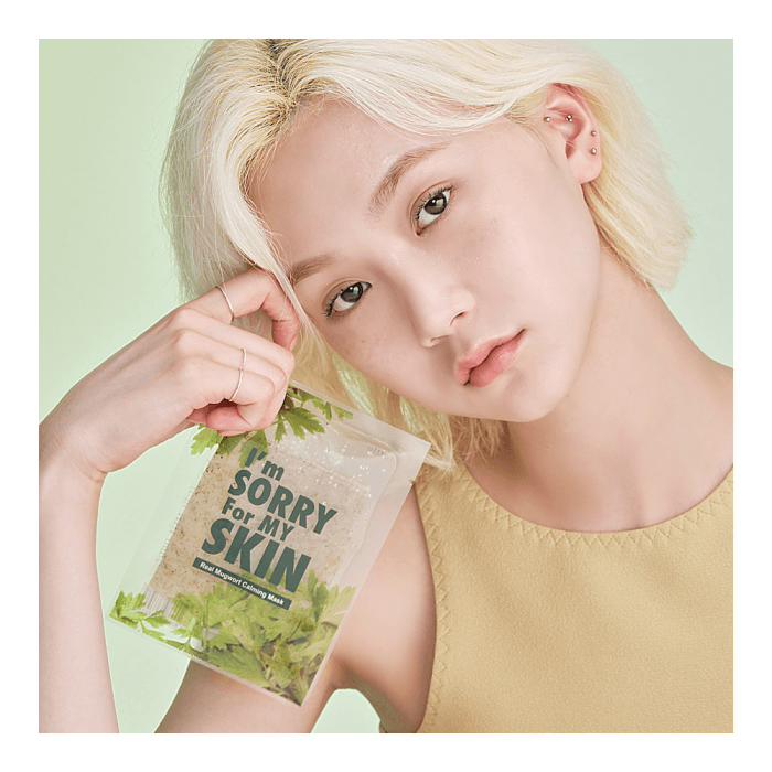 I'M SORRY FOR MY SKIN, lakštinė veido kaukė, Real Mugwort Calming Mask, 23 ml-2