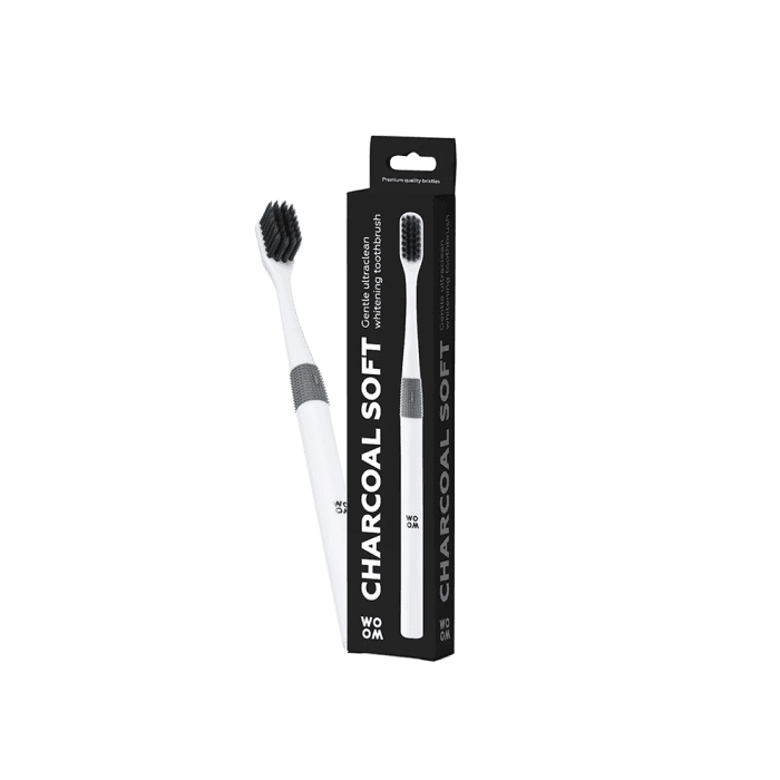 WOOM minkštas dantų šepetėlis su aktyvinta anglimi CHARCOAL SOFT, 1 vnt.-1