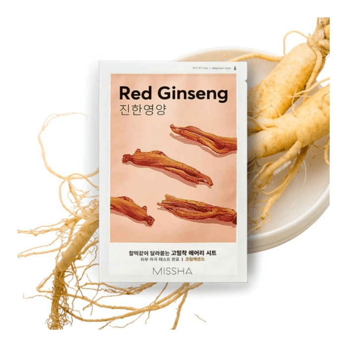 MISSHA lakštinė veido kaukė su raudonojo ženšenio ekstraktu Airy Fit Sheet Mask Red Ginseng, 19 g-1
