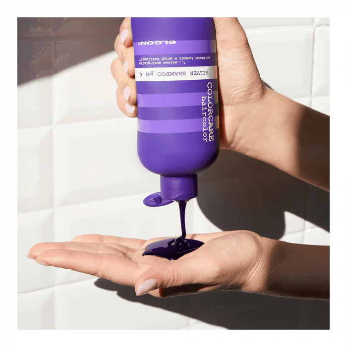 ELGON nepageidaujamą geltoną šviesių ir žilų plaukų atspalvį šalinantis šampūnas COLORCARE SILVER, 300 ml-1