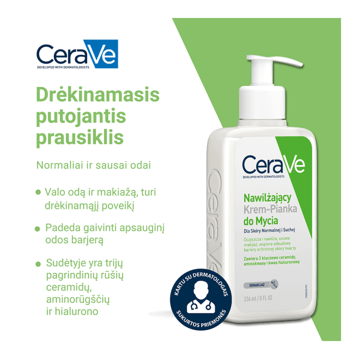 CERAVE drėkinamasis, kreminis putojantis prausiklis, 236 ml-1