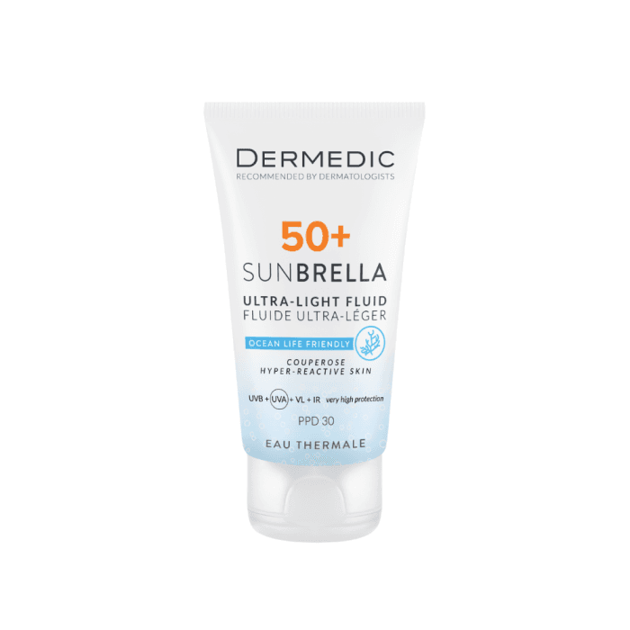 DERMEDIC fluidas kuperozės pažeistai veido odai SUNBRELLA ULTRA-LIGHT, SPF 50+, 40 ml