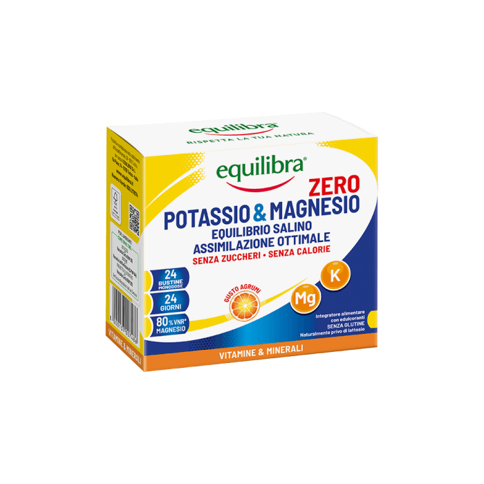 EQUILIBRA POTASSIUM & MAGNESIUM ZERO, citrusinių vaisių skonio, 24 pakeliai