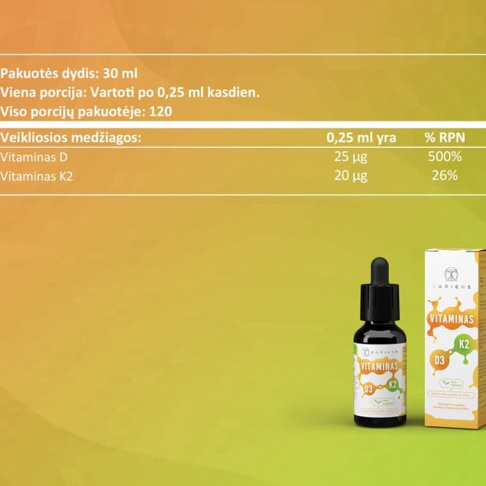 SAPIENS Vitaminas D3 + K2, 30 ml-2