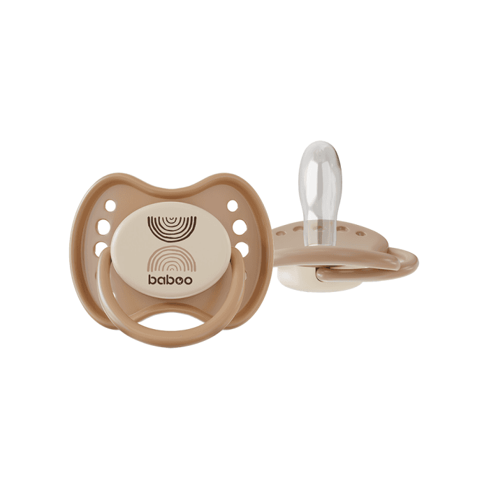 BABOO® Calmy silikoninis simetrinis čiulptukas su sterilizavimo dėžute, Au Naturale, 0+ mėn, 2 vnt.-1