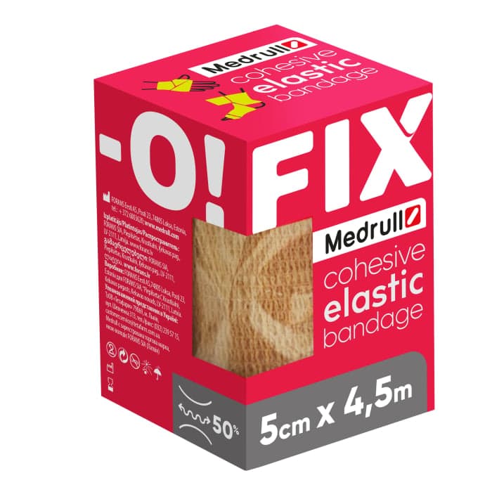 MEDRULL lipnus elastinis tvarstis iš neaustinės medžiagos FIX-O, 5 cm x 4,5 m, 1 vnt.