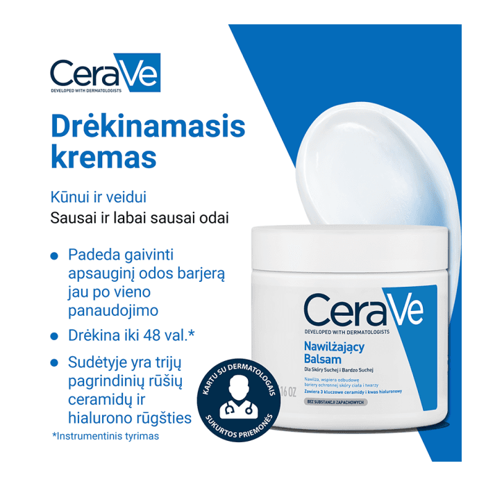 CERAVE drėkinamasis kremas sausai ir labai sausai veido ir kūno odai, papildymas, 454 g-1