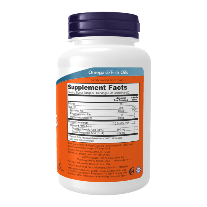 NOW OMEGA-3 1000 MG, 100 minkštų kapsulių-1
