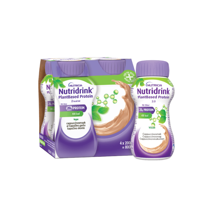 NUTRIDRINK PlantBased (kapučino skonio) 2,0 kcal/ml, 4X200ml, 4 vnt.