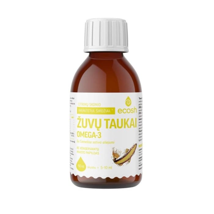 ECOSH žuvų taukai su Camelina sativa aliejumi, citrinų skonio, 150 ml