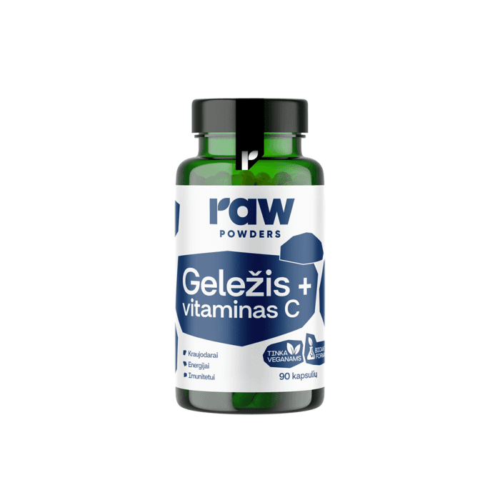 RAW POWDERS BIOAKTYVI GELEŽIS SU VITAMINU C, 90 kapsulių