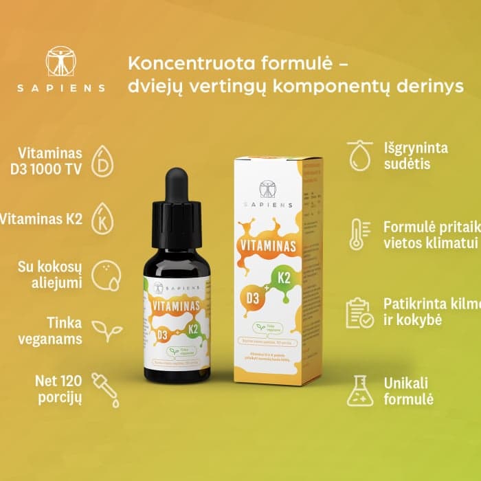 SAPIENS Vitaminas D3 + K2, 30 ml-1