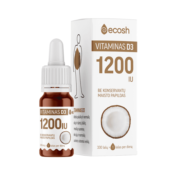 ECOSH vitaminas D3 1200IU su kokosų aliejumi, 10 ml