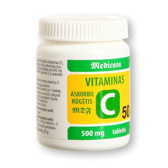 Vitaminas C, askorbo rūgštis, 500 mg, 50 tablečių-1