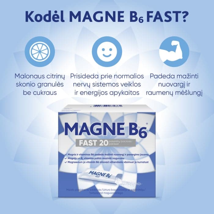 MAGNE B6 FAST (magnis), citrinų skonio granulės, 20 pakelių-1