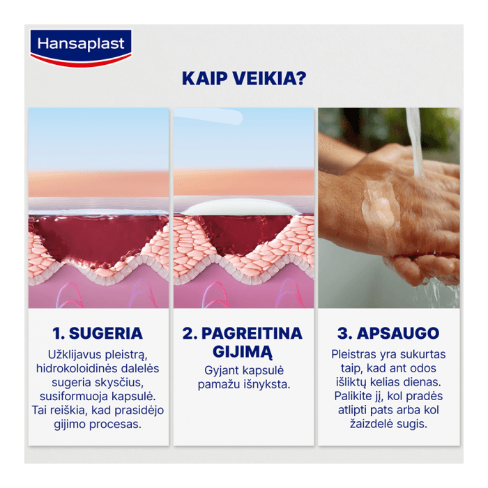 HANSAPLAST hidrokoloidiniai pleistrai Second Skin Protection, 6 pleistrai-2