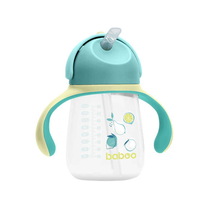 BABOO gertuvė su silikoniniu šiaudeliu, 260 ml, Lagoon Fiesta, 9+ mėn, 1 vnt.