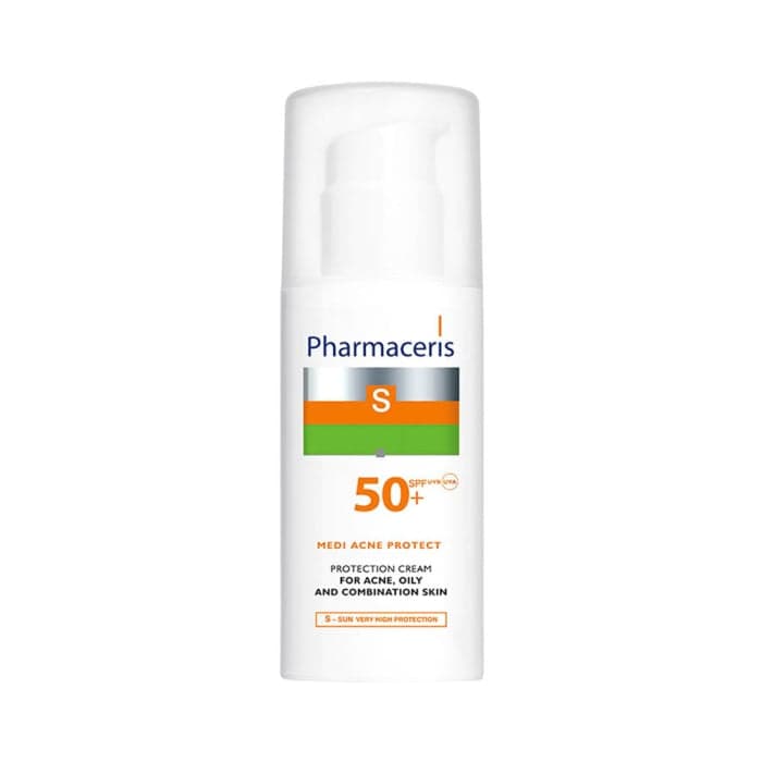 PHARMACERIS S apsauginis veido kremas nuo saulės riebiai, mišriai, spuoguotai odai MEDI ACNE PROTECT, SPF 50+, 50 ml