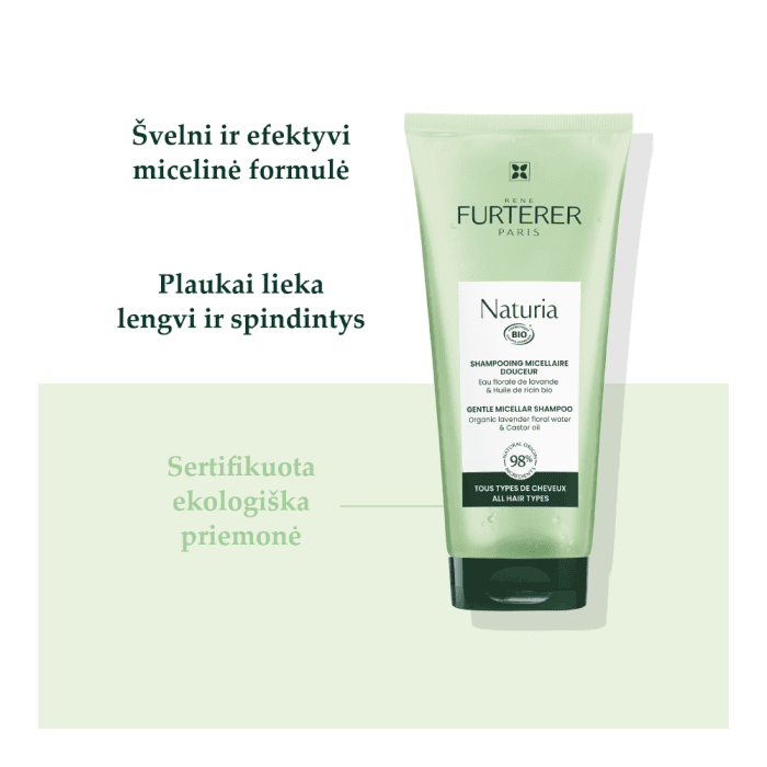 RENE FURTERER švelnus micelinis šampūnas su ekologiškų levandų vandeniu ir ricinos aliejumi kasdieniam naudojimui NATURIA, 200 ml-2
