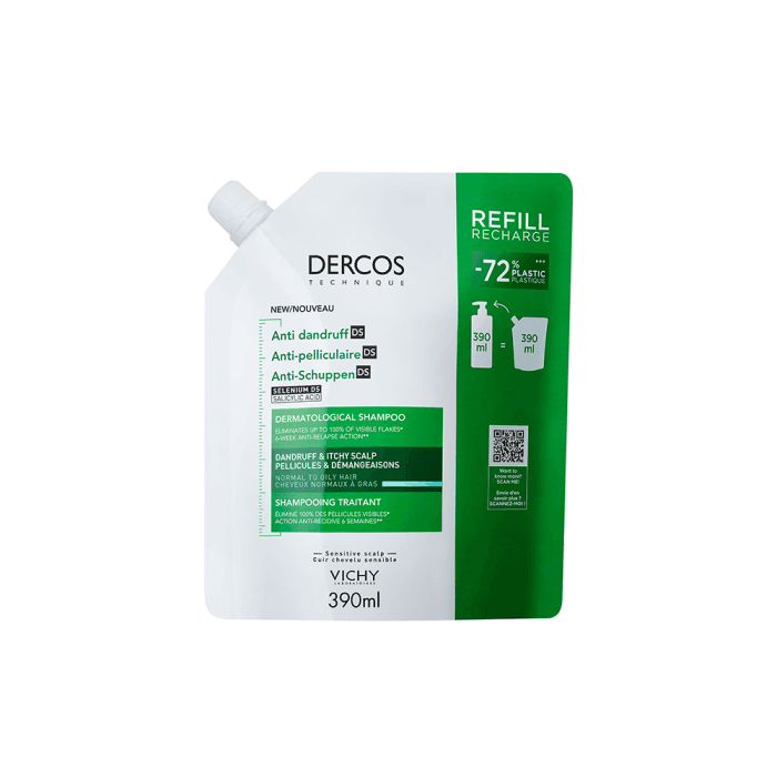 VICHY šampūnas nuo pleiskanų, normaliems ir riebiems plaukams, papildymas DERCOS DS, 390 ml